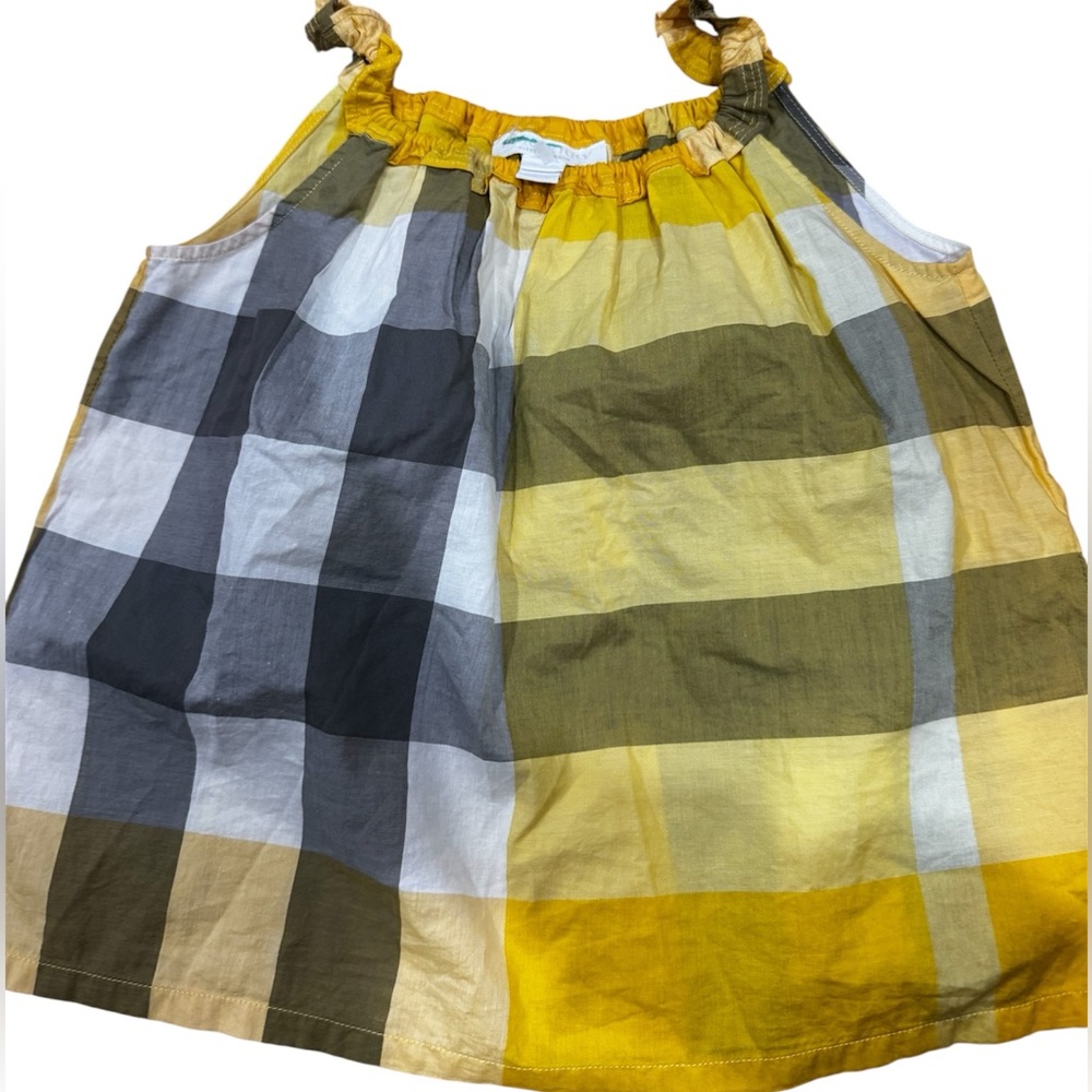 Burberry Girls Yellow, White & Gray Plaid Cotton Sundress